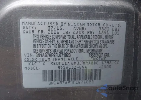 2015 Nissan Sentra Sv z USA, uszkodzony, nr VIN 3N1AB7AP9FL671023